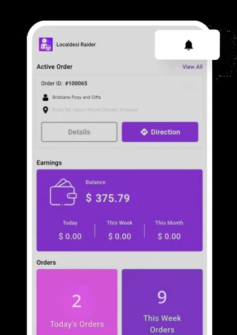 LD Rider dashboard showing active Brisbane order