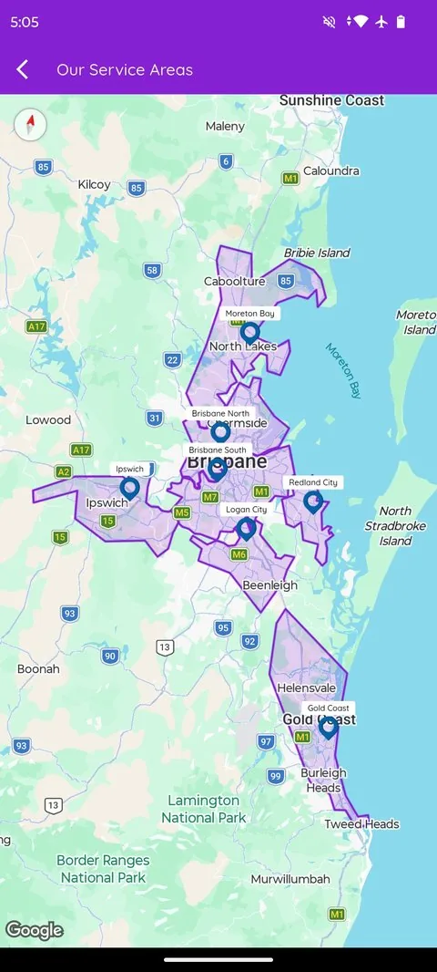 LocalDesi delivery zones map Brisbane to Gold Coast