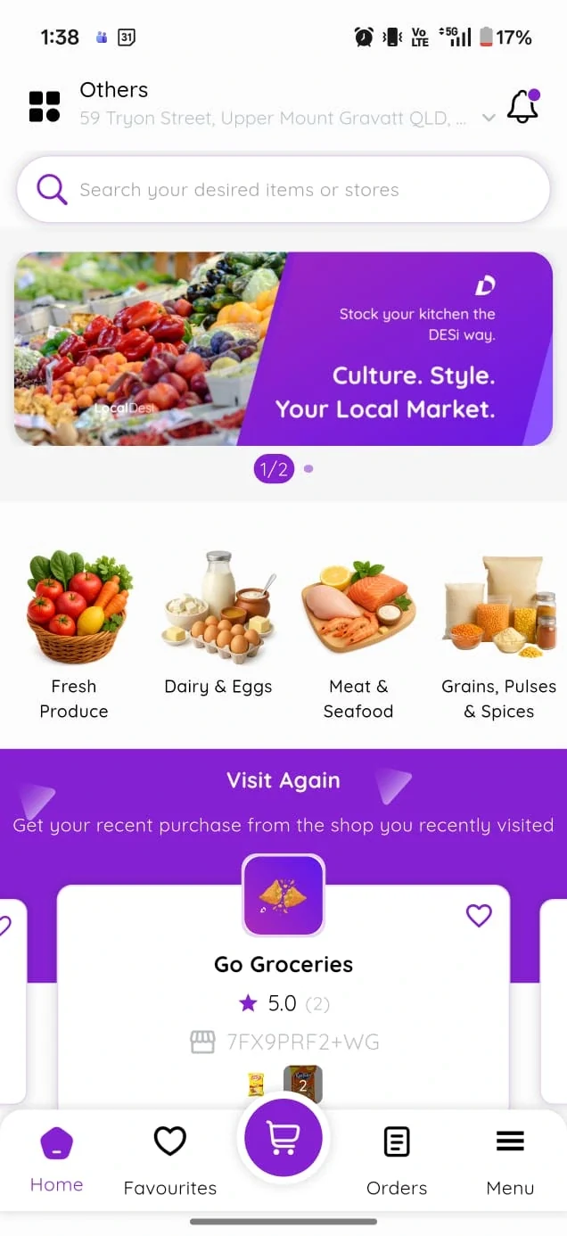 Groceries for vegetarian cooking in LocalDesi app