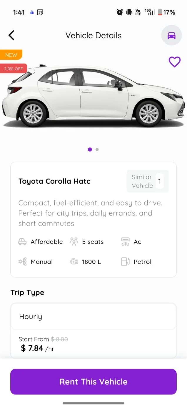 LocalDesi app preview, rental details