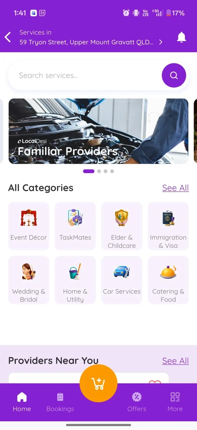 LocalDesi local services booking screen